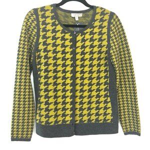 Nordstrom Yellow and Grey Houndstooth Cashmere Cardigan
